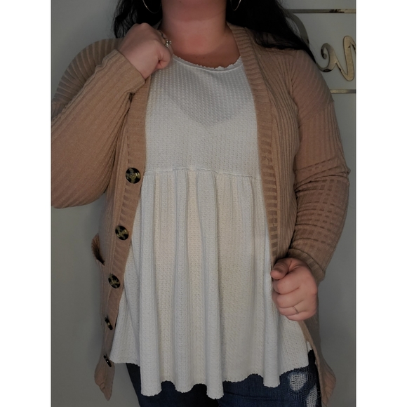 Taupe ribbed cardigan - Picture 1 of 1